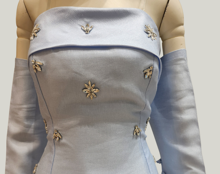 Crepe Embellished Long-Sleeve Dress