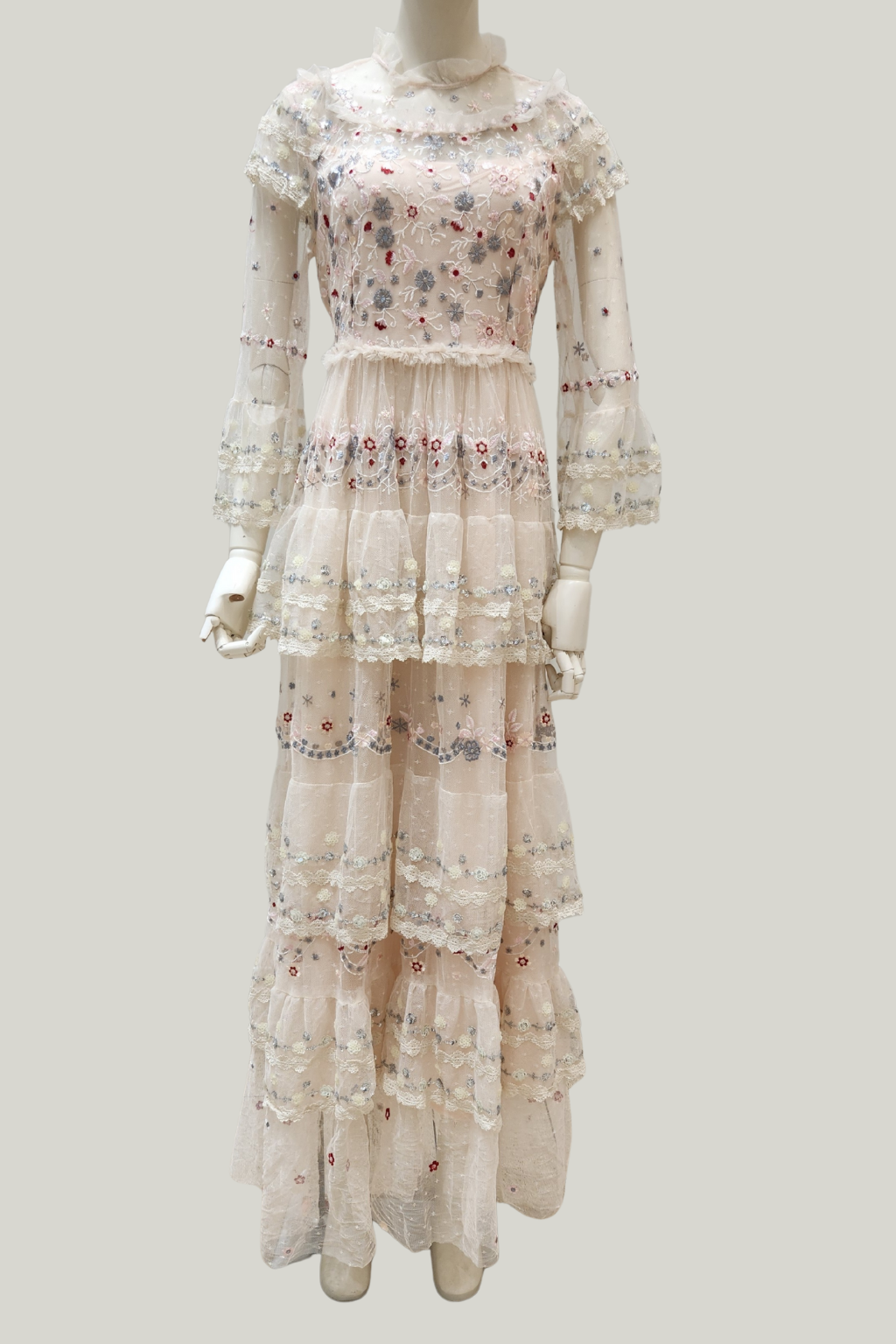 Ter-Ter Embroidered Tiered Maxi Dress