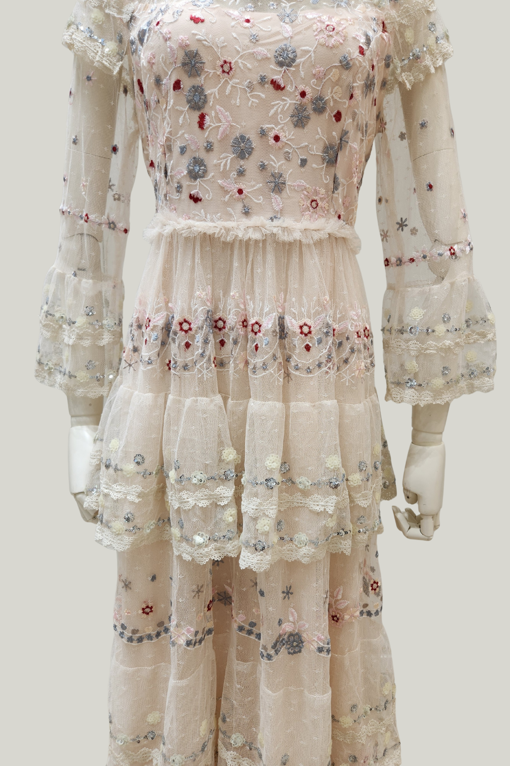 Ter-Ter Embroidered Tiered Maxi Dress