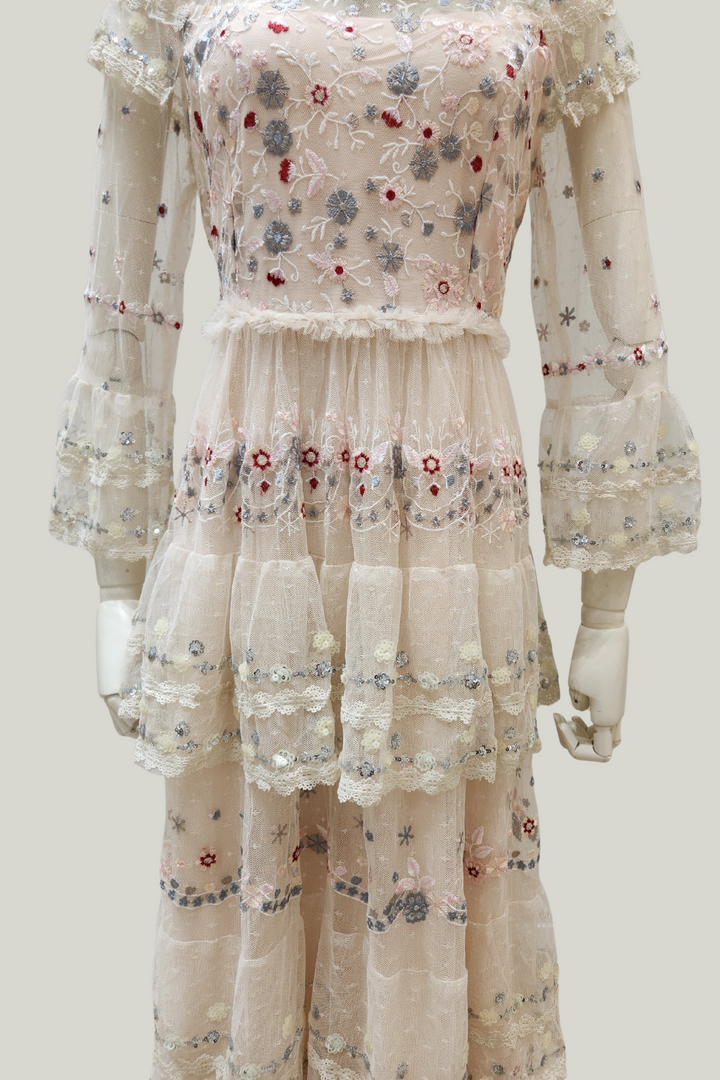 Ter-Ter Embroidered Tiered Maxi Dress