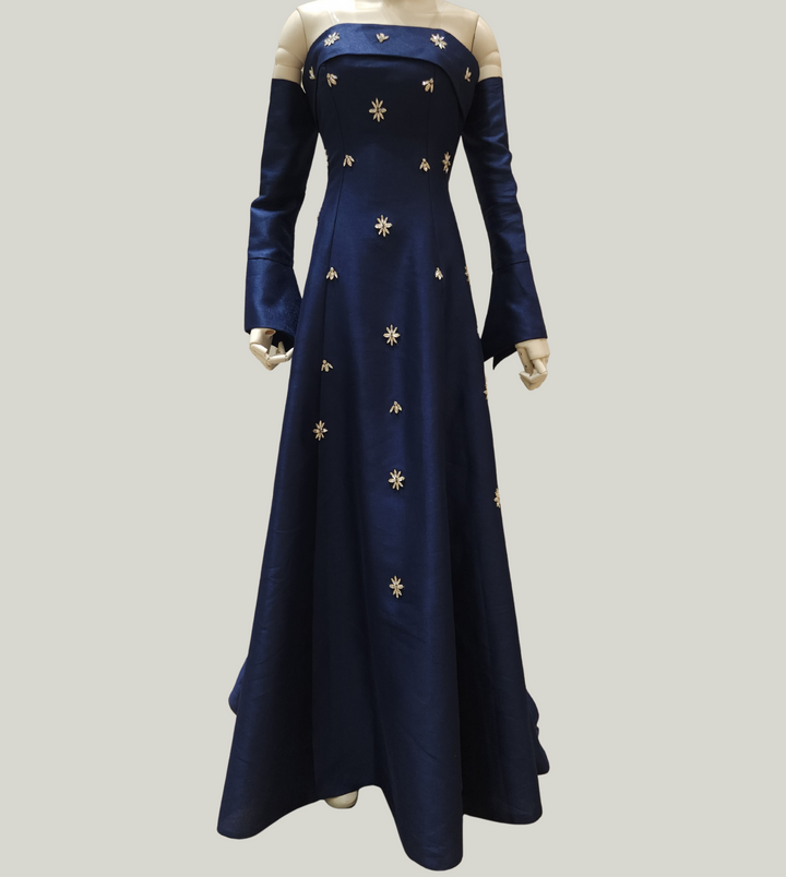 Crepe Embellished Long-Sleeve Dress