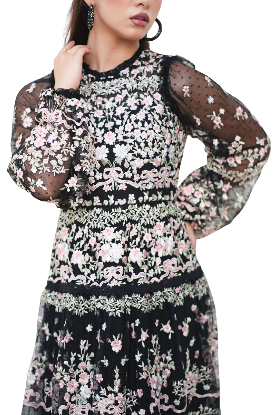 Embroidered Mesh Dress – Floral Elegance