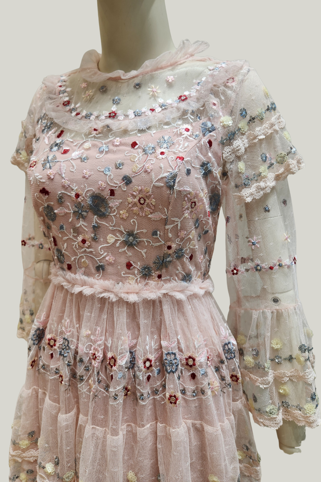 Ter-Ter Embroidered Tiered Maxi Dress