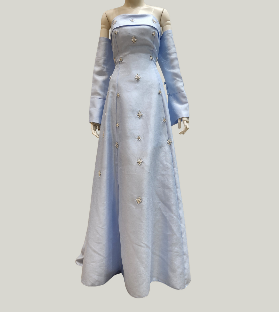 Crepe Embellished Long-Sleeve Dress