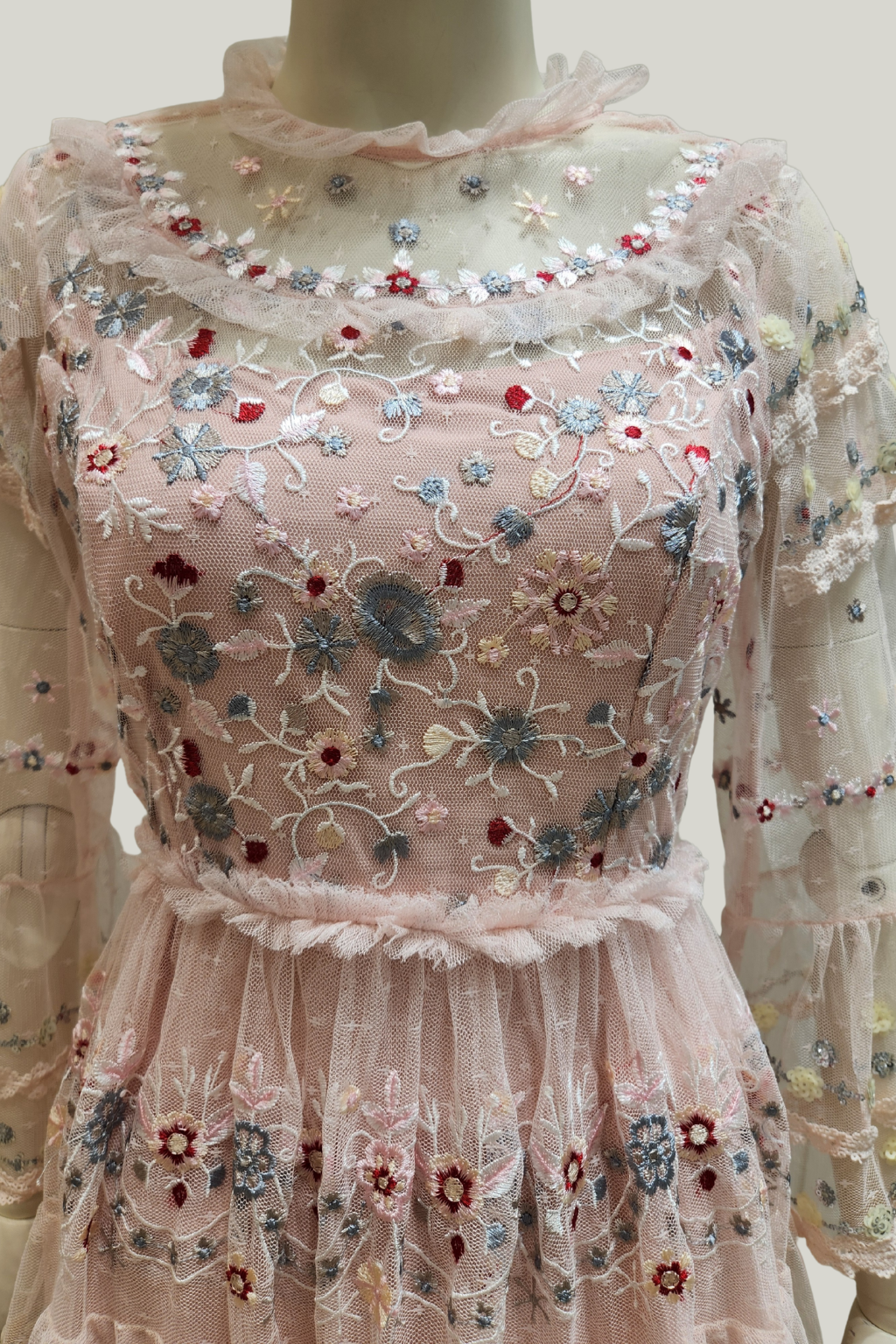 Ter-Ter Embroidered Tiered Maxi Dress