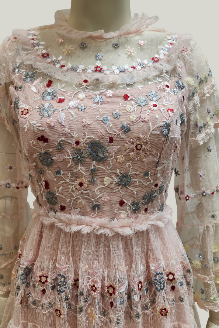 Ter-Ter Embroidered Tiered Maxi Dress