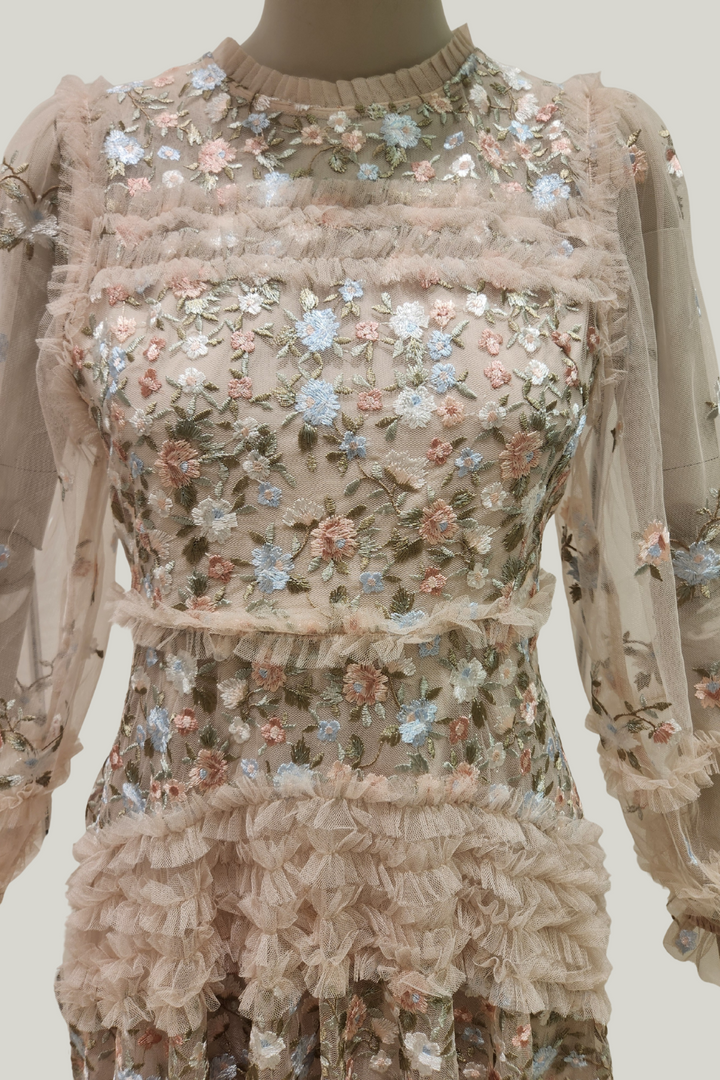 Floral Ruffle Chiffon Dress – Romantic Elegance