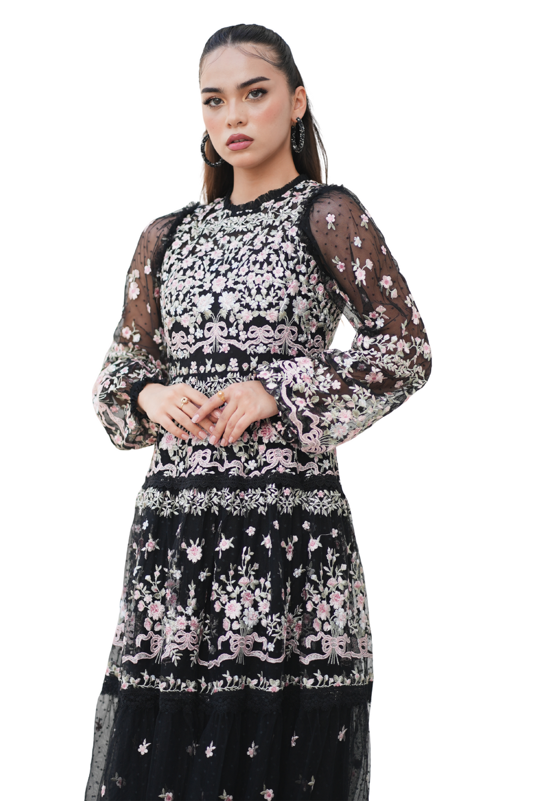 Embroidered Mesh Dress – Floral Elegance