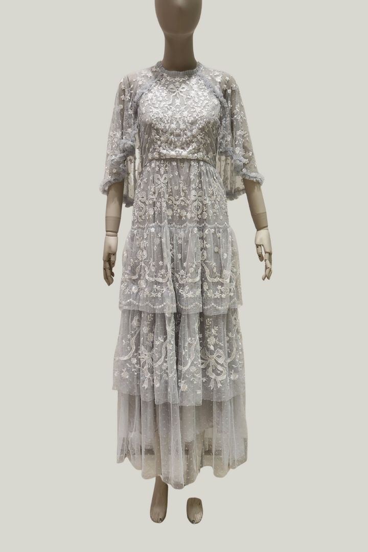 Embroidered Tiered Tulle Dress