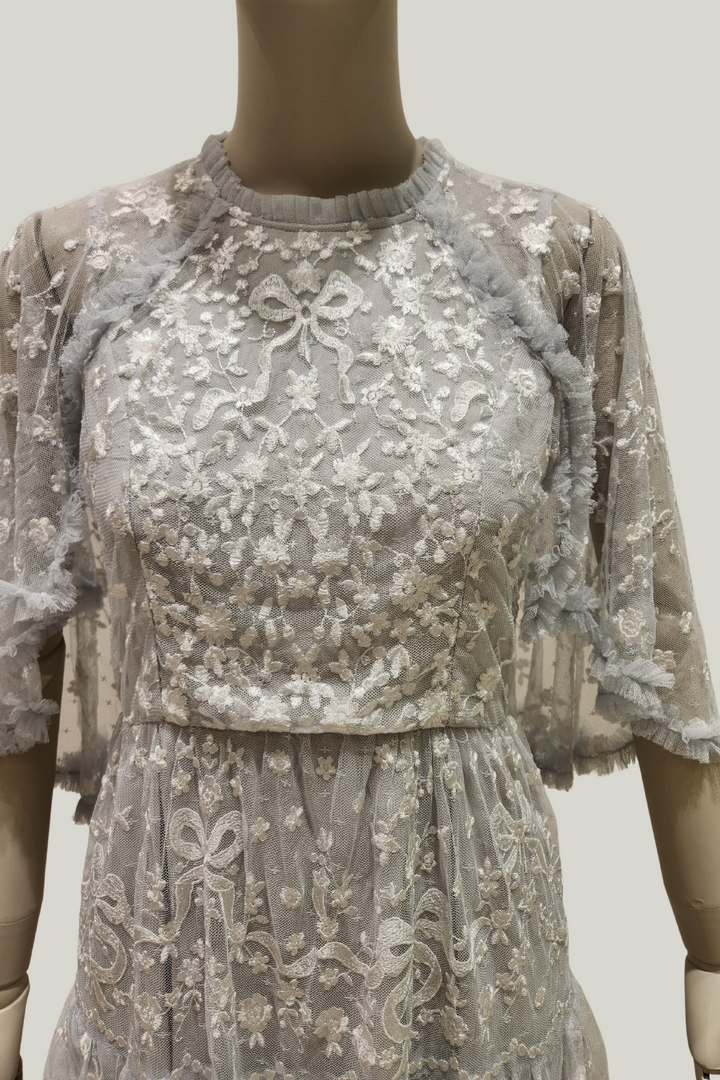 Embroidered Tiered Tulle Dress