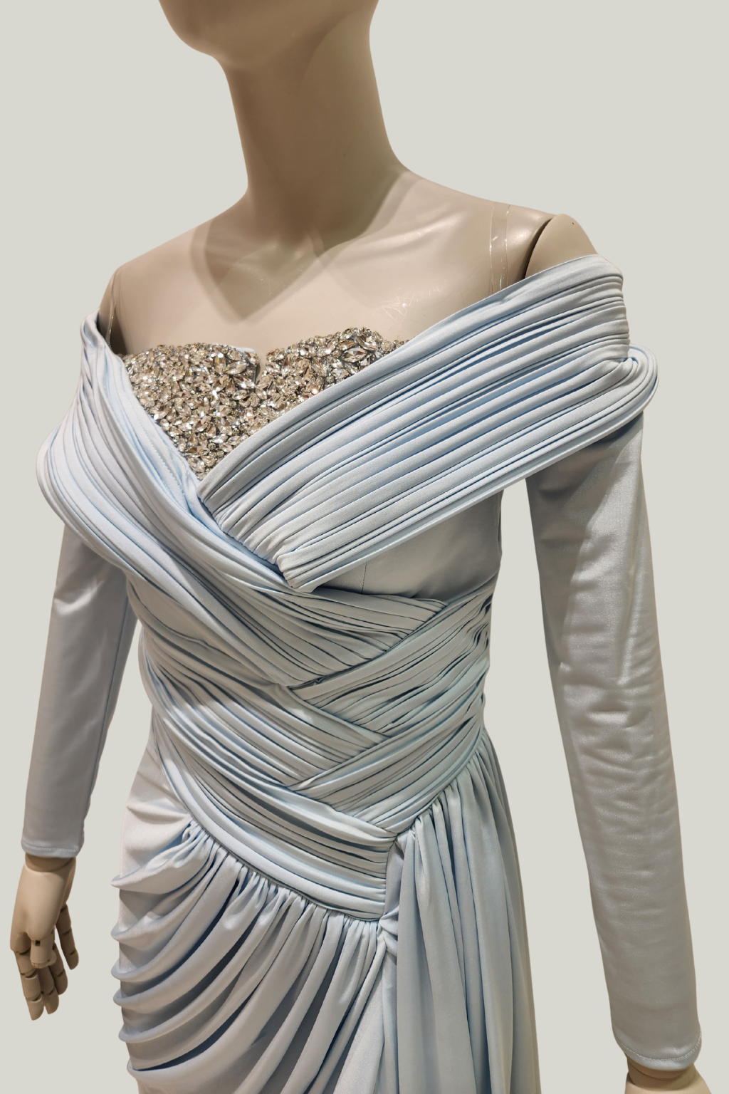 Pleated Satin Draped Gown Dress
