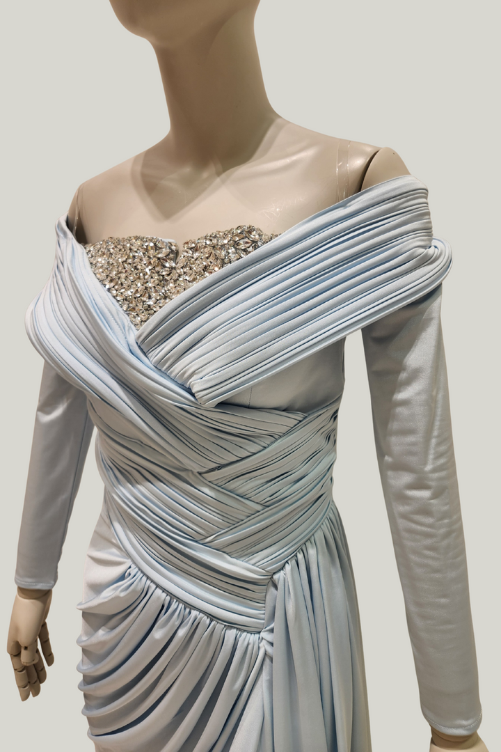 Pleated Satin Draped Gown Dress