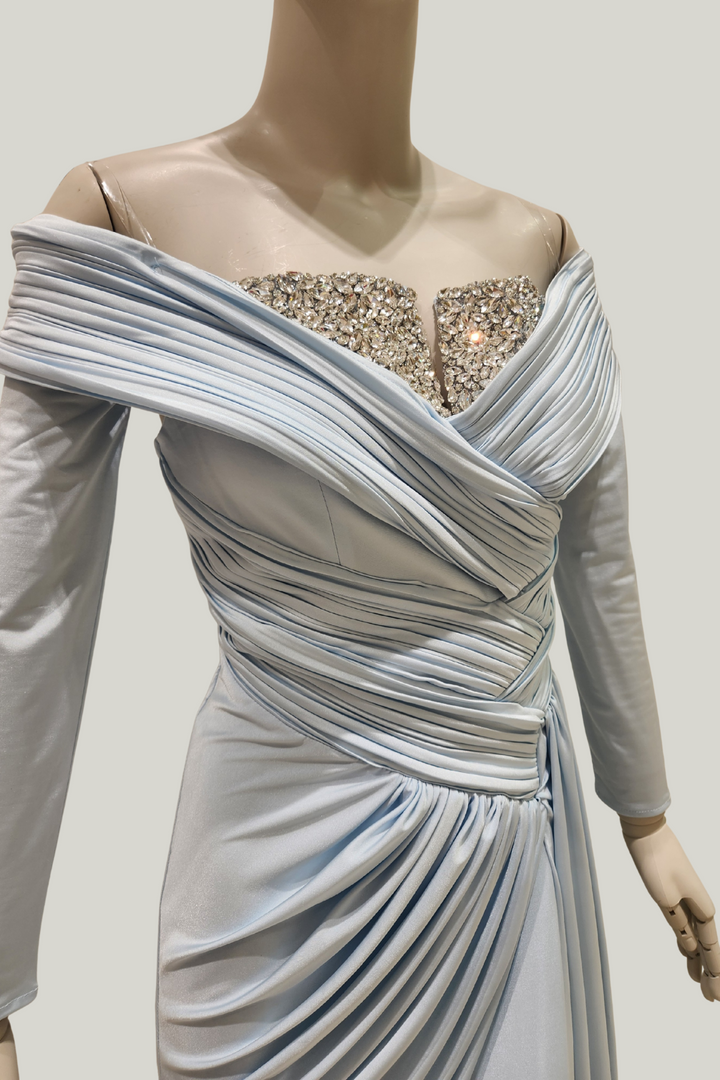 Pleated Satin Draped Gown Dress