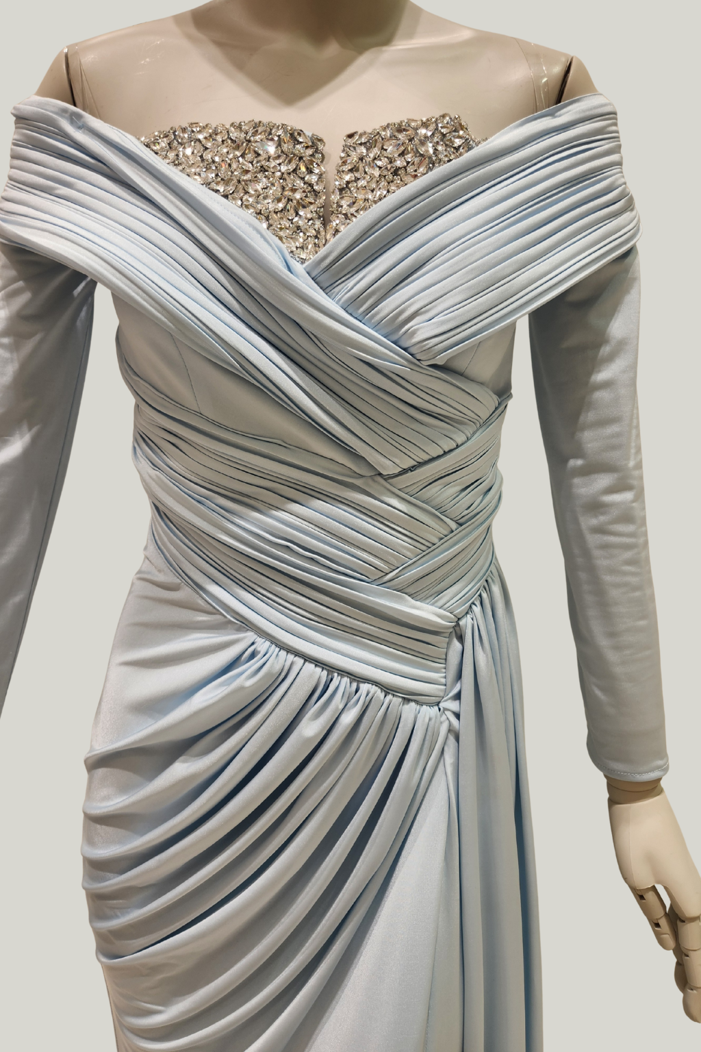 Pleated Satin Draped Gown Dress
