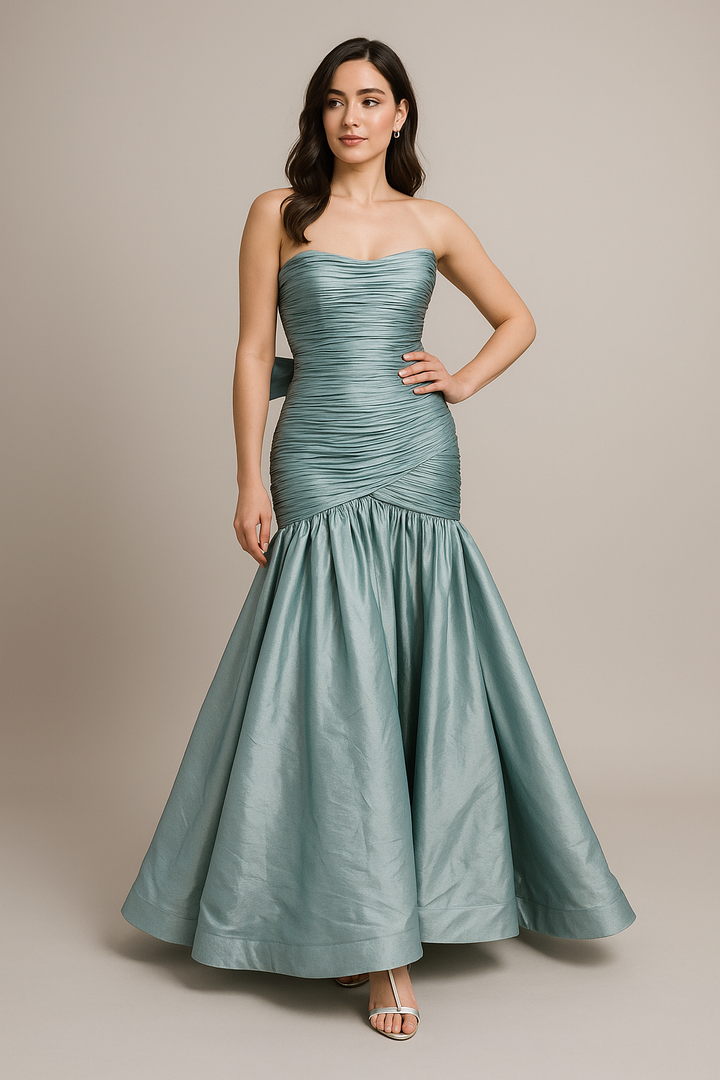 Ruched Taffeta Mermaid Dress – Back Bow Detail