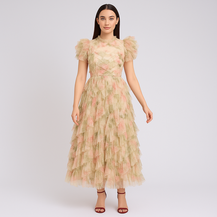 Ruffle Chiffon Dress – Party Fit