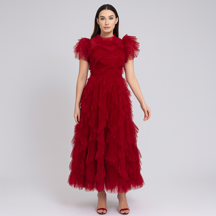 Ruffle Chiffon Dress – Party Fit