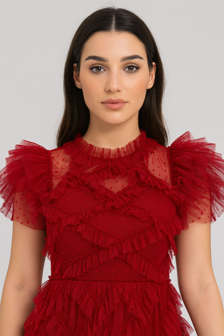 Ruffle Chiffon Dress – Party Fit