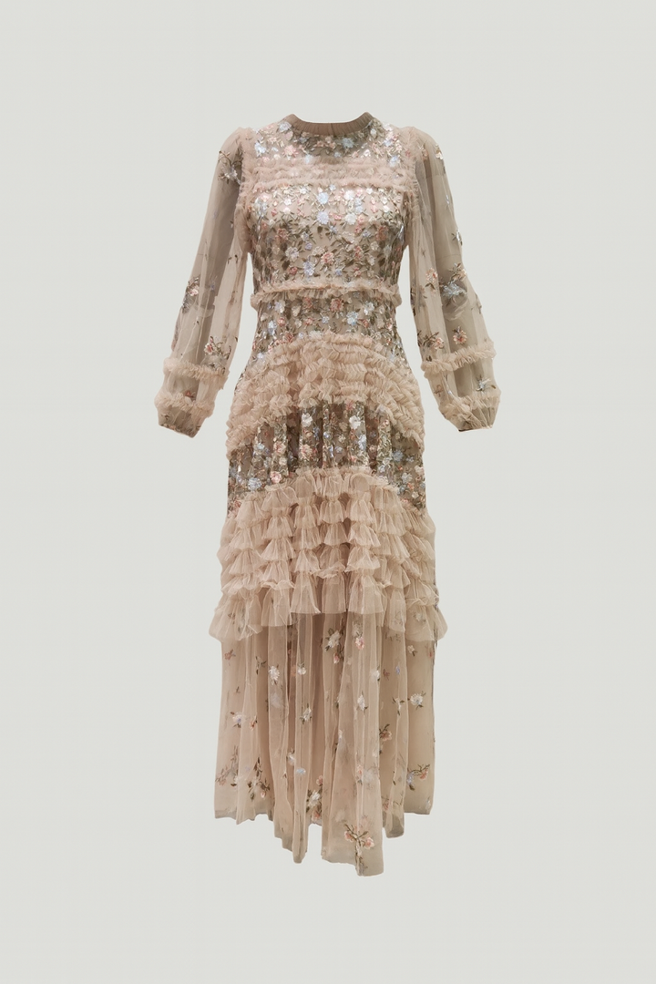 Floral Ruffle Chiffon Dress – Romantic Elegance