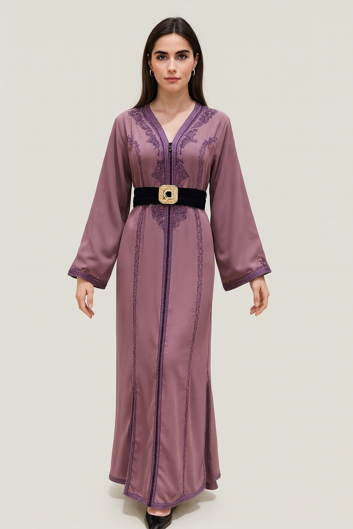 Embroidered Crepe Moroccan Kaftan – Timeless Elegance