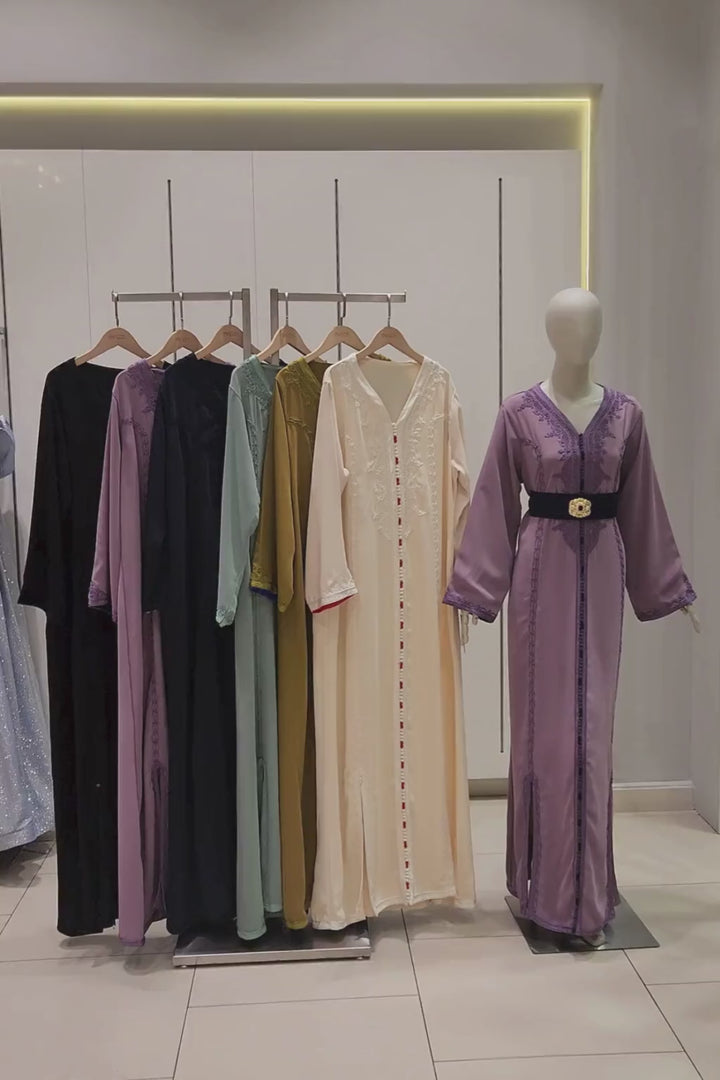 Embroidered Crepe Moroccan Kaftan – Timeless Elegance